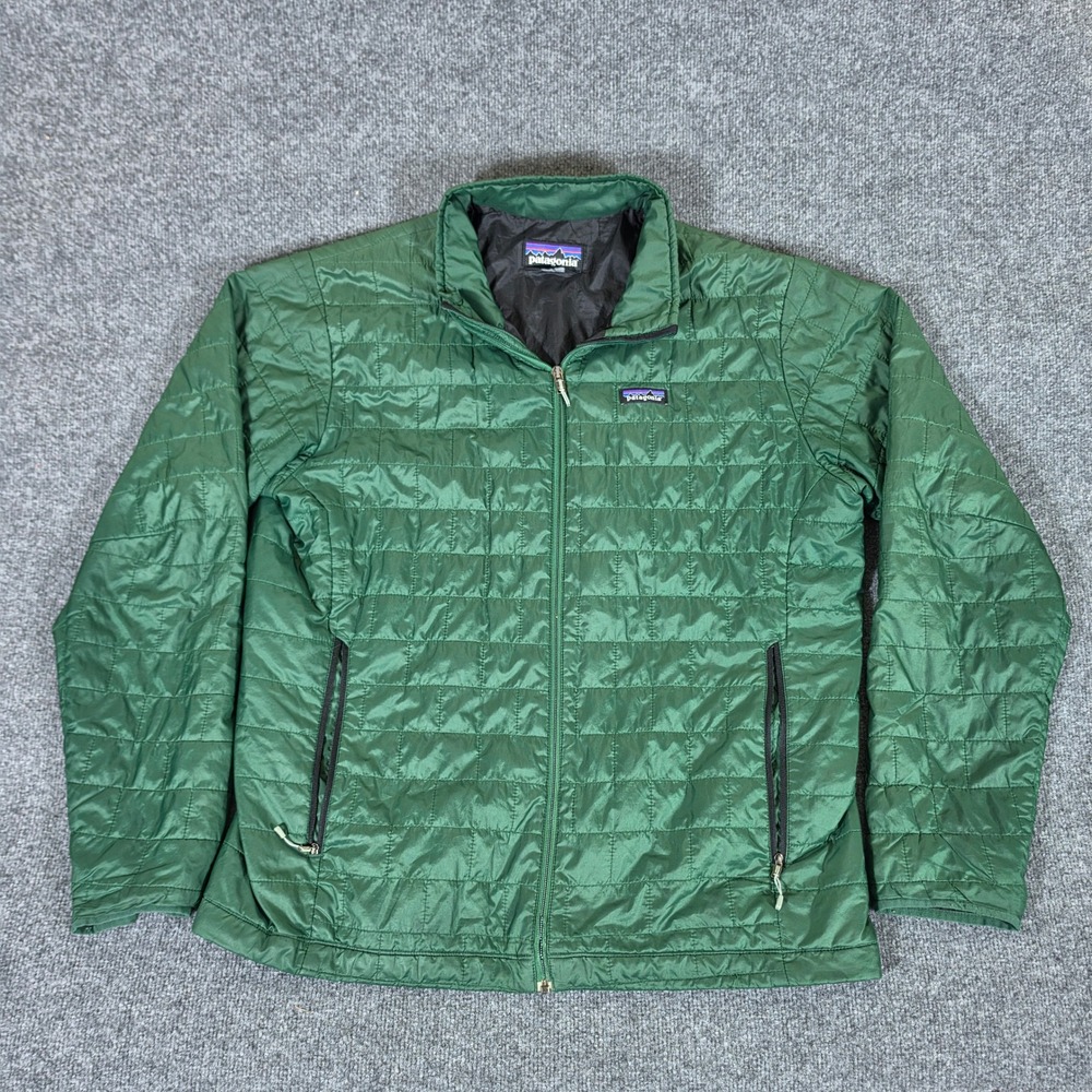 Patagonia Mens Nano Puff Jacket Green XL Primaloft Insulated Puffer Zipper Flaw